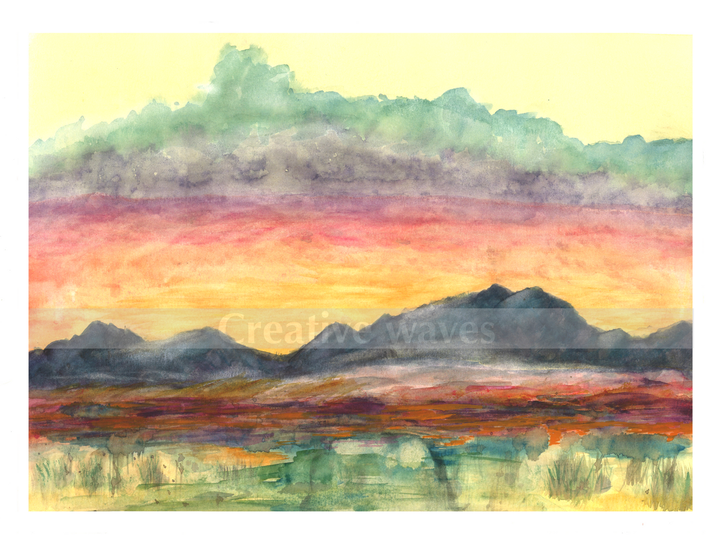Nothing like a summer sunset in Colorado. Every day is different color pallet in the sky. Vibrant colors used by the artist setting up an uplifting mood.